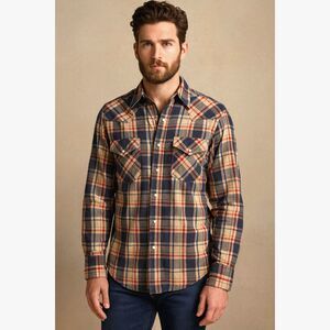 Salt Valley Western Blue Red Plaid Pearl Snap Western Shirt Top Mens Size Medium